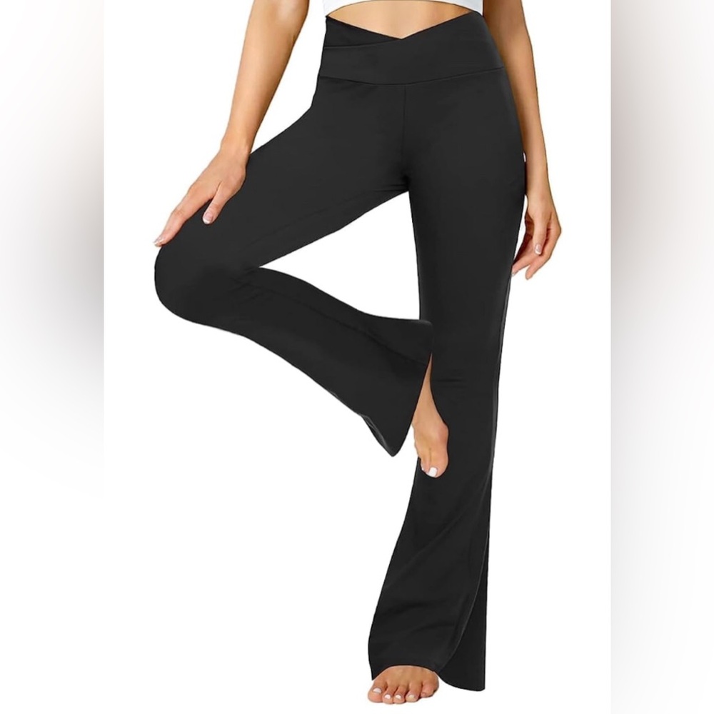0001330 Black Flare Yoga Pants for Women with Pockets